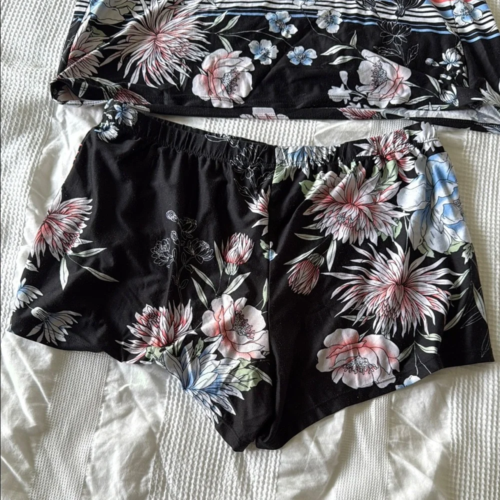 Linea Donatella Black and Pink Floral Pajama Set